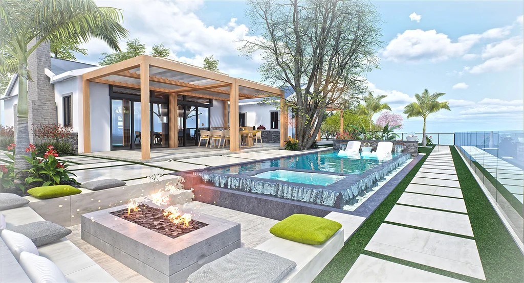 Luxury landscape design with pool